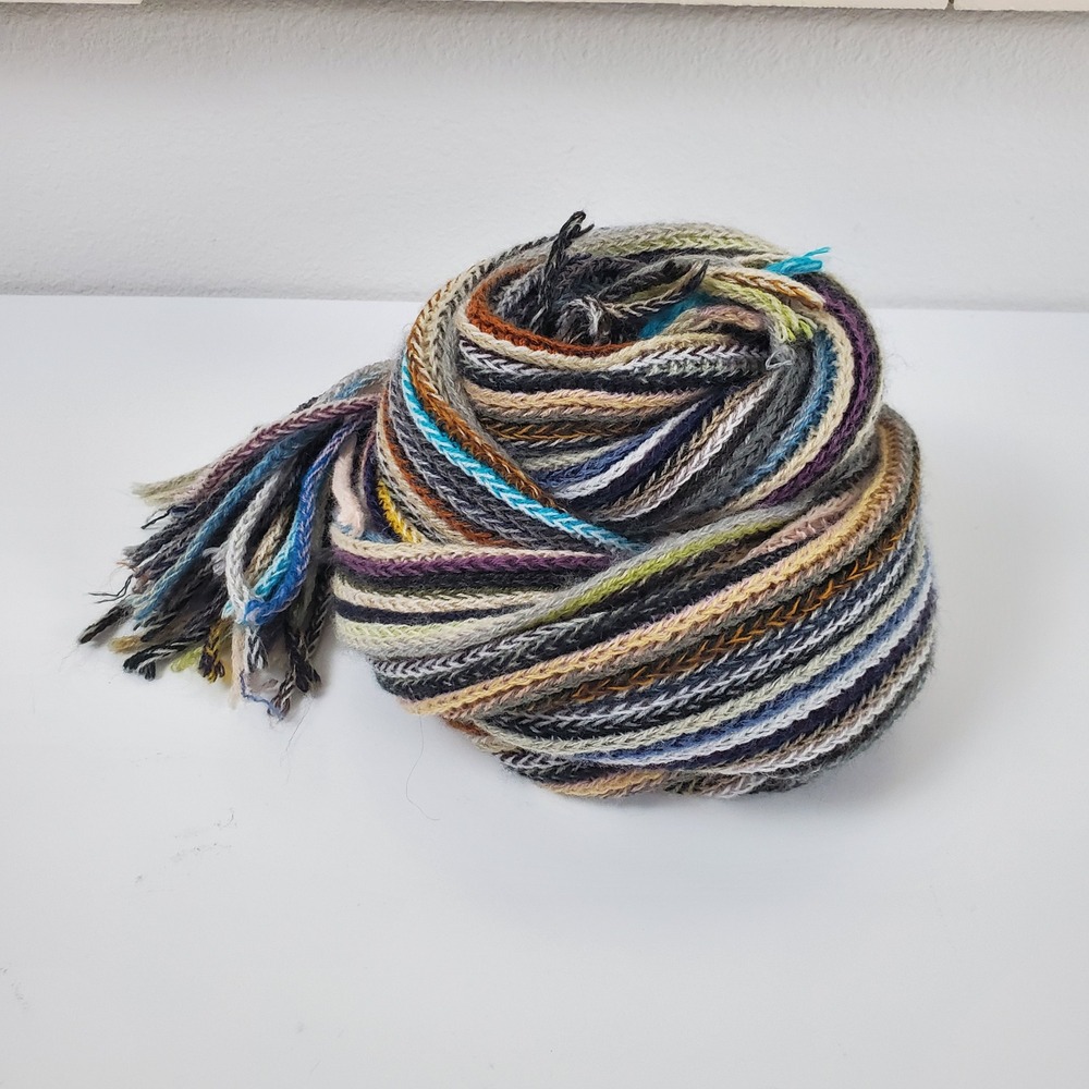 Striped Knit Fringe Scarf Vertical Ribbed Earth Tones Boho Accessory 70s